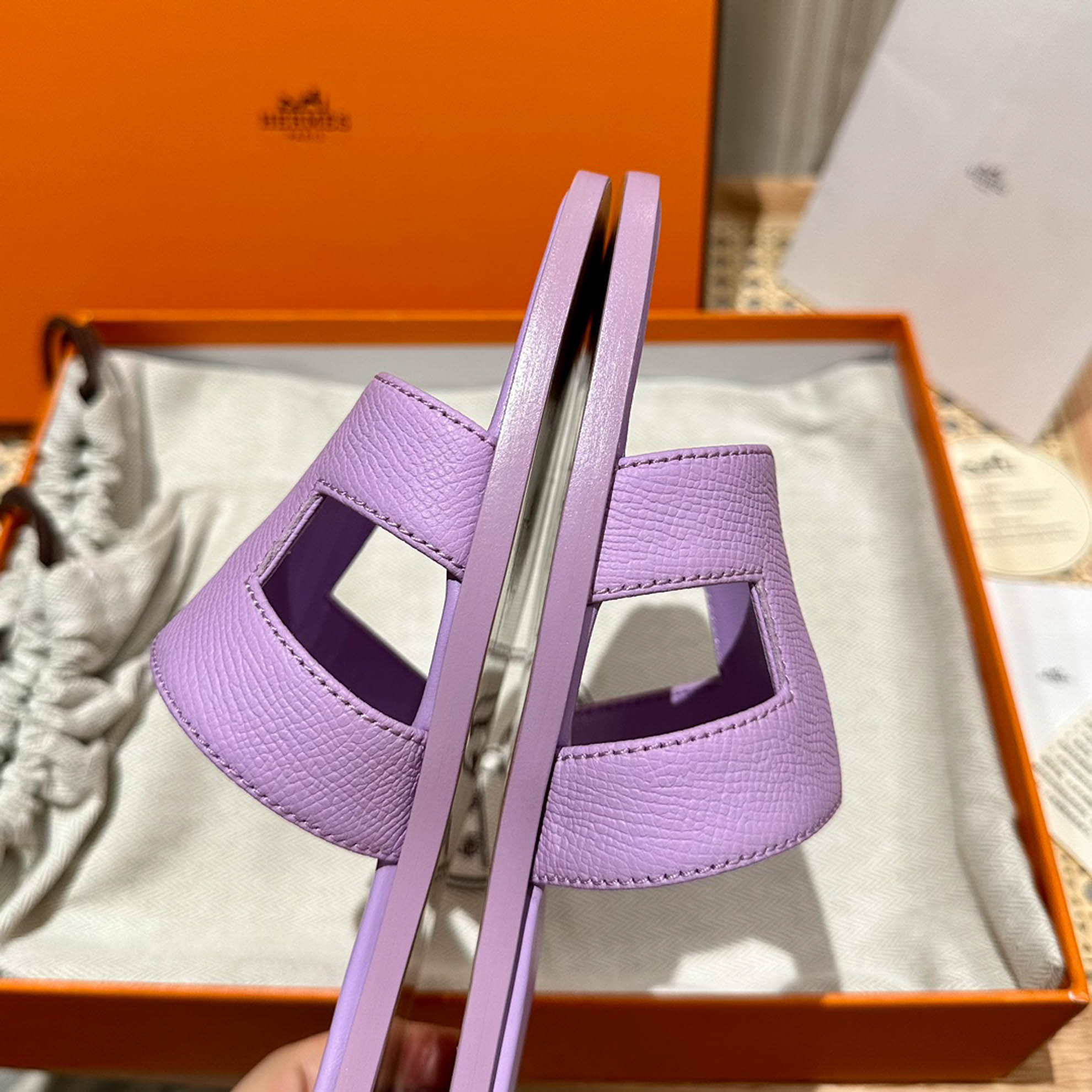 Dép Nữ Hermes Oran Sandal Tím Nhăn