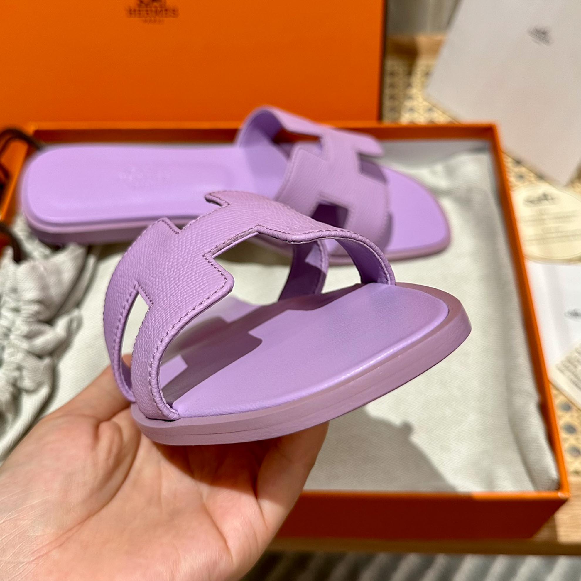 Dép Nữ Hermes Oran Sandal Tím Nhăn