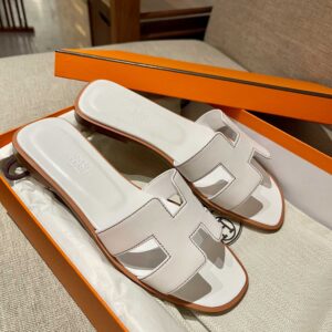 Dép Nữ Hermes Oran Sandal Trắng Chỉ Đen Trơn