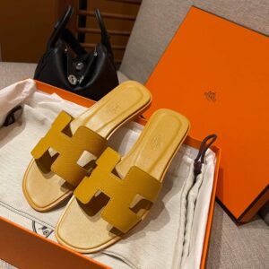 Dép Nữ Hermes Oran Sandal Vàng Nhăn