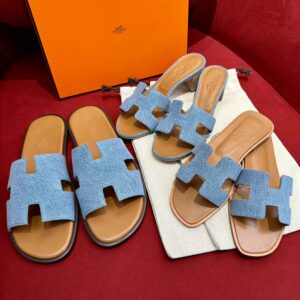 Dép Nữ Hermes Oran Sandal Xanh Nâu Denim