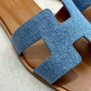 Dép Nữ Hermes Oran Sandal Xanh Nâu Denim