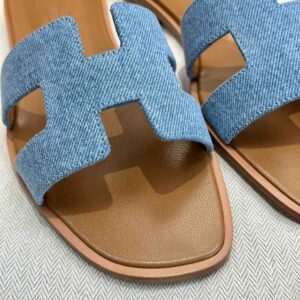 Dép Nữ Hermes Oran Sandal Xanh Nâu Denim