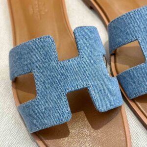 Dép Nữ Hermes Oran Sandal Xanh Nâu Denim