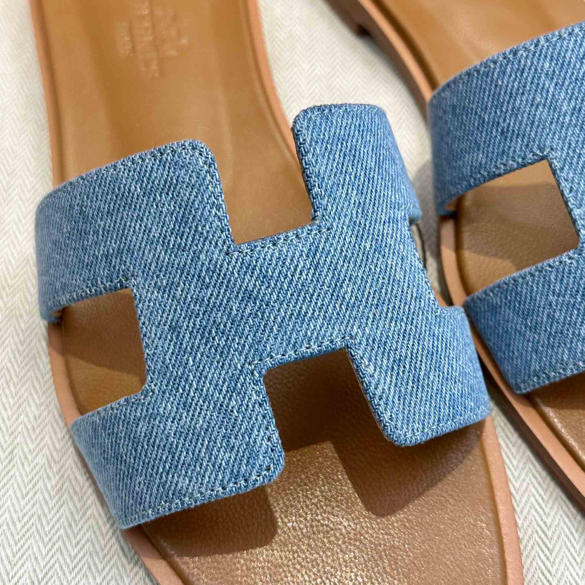 Dép Nữ Hermes Oran Sandal Xanh Nâu Denim