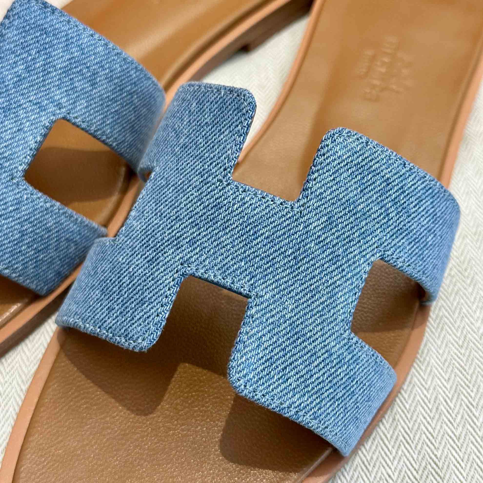 Dép Nữ Hermes Oran Sandal Xanh Nâu Denim