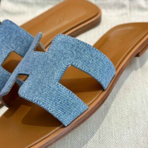 Dép Nữ Hermes Oran Sandal Xanh Nâu Denim