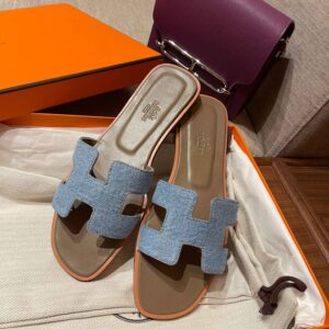 Dép Nữ Hermes Oran Sandal Xanh Nâu Denim