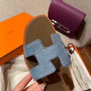 Dép Nữ Hermes Oran Sandal Xanh Nâu Denim