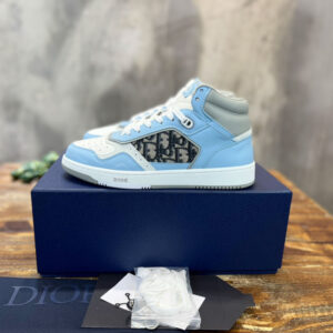 Giày Dior B27 High Light Blue and White Gray họa tiết vải Dior Oblique Jacquard