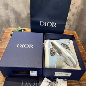 Giày Dior B27 High Light Blue and White Gray họa tiết vải Dior Oblique Jacquard