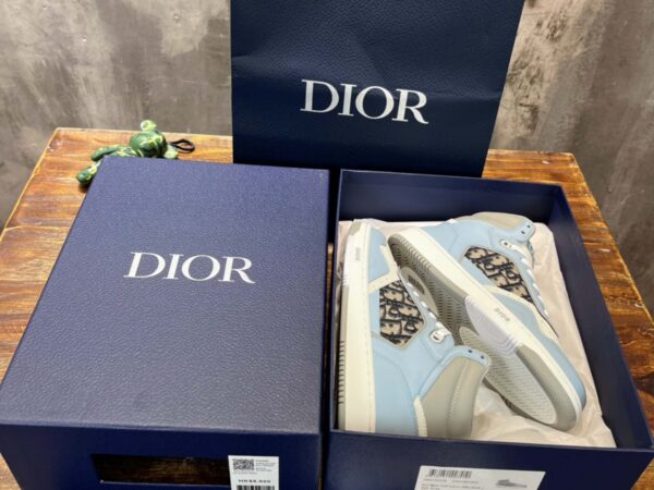 Giày Dior B27 High Light Blue and White Gray họa tiết vải Dior Oblique Jacquard