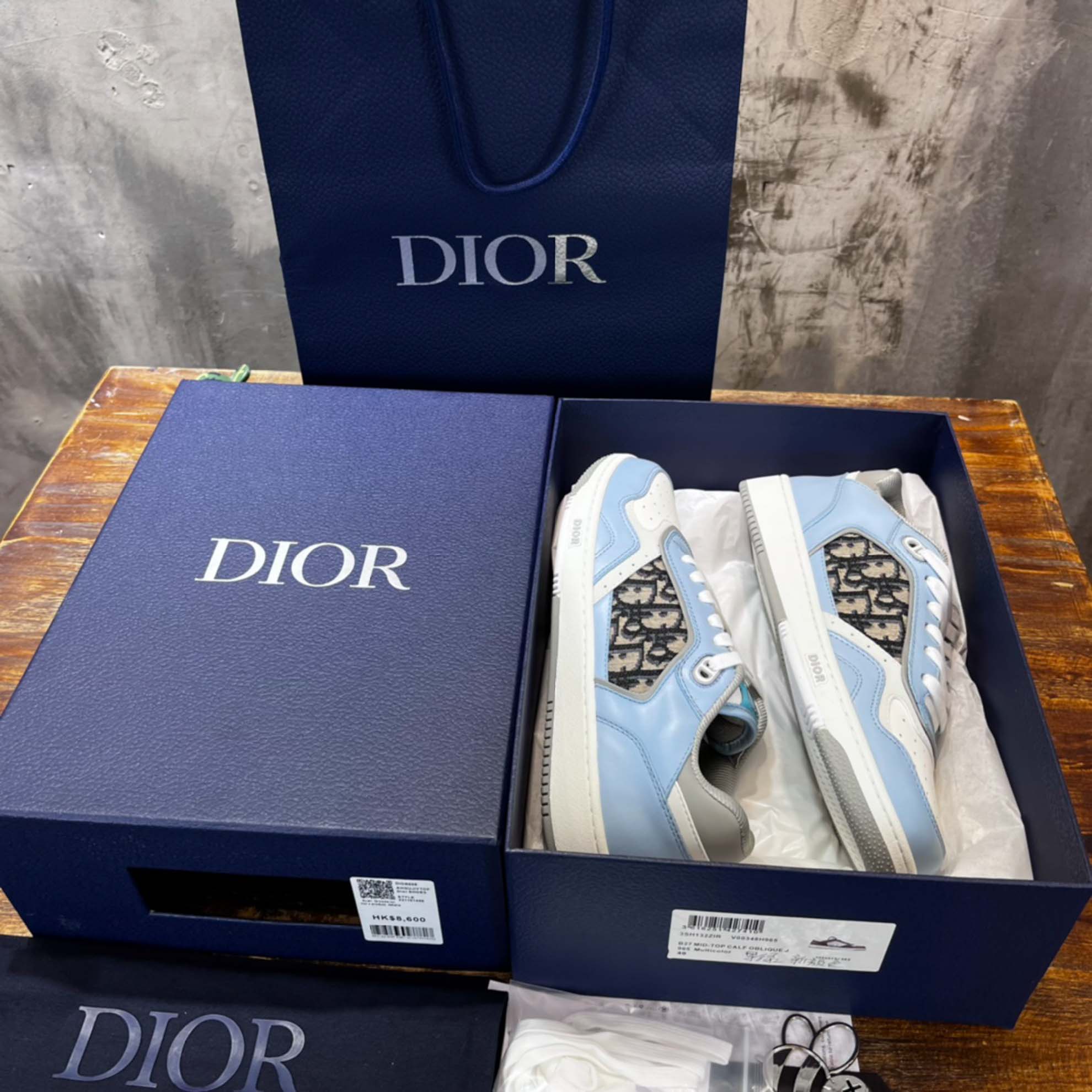 Giày Dior B27 Low Light Blue and White Gray họa tiết vải Dior Oblique Jacquard