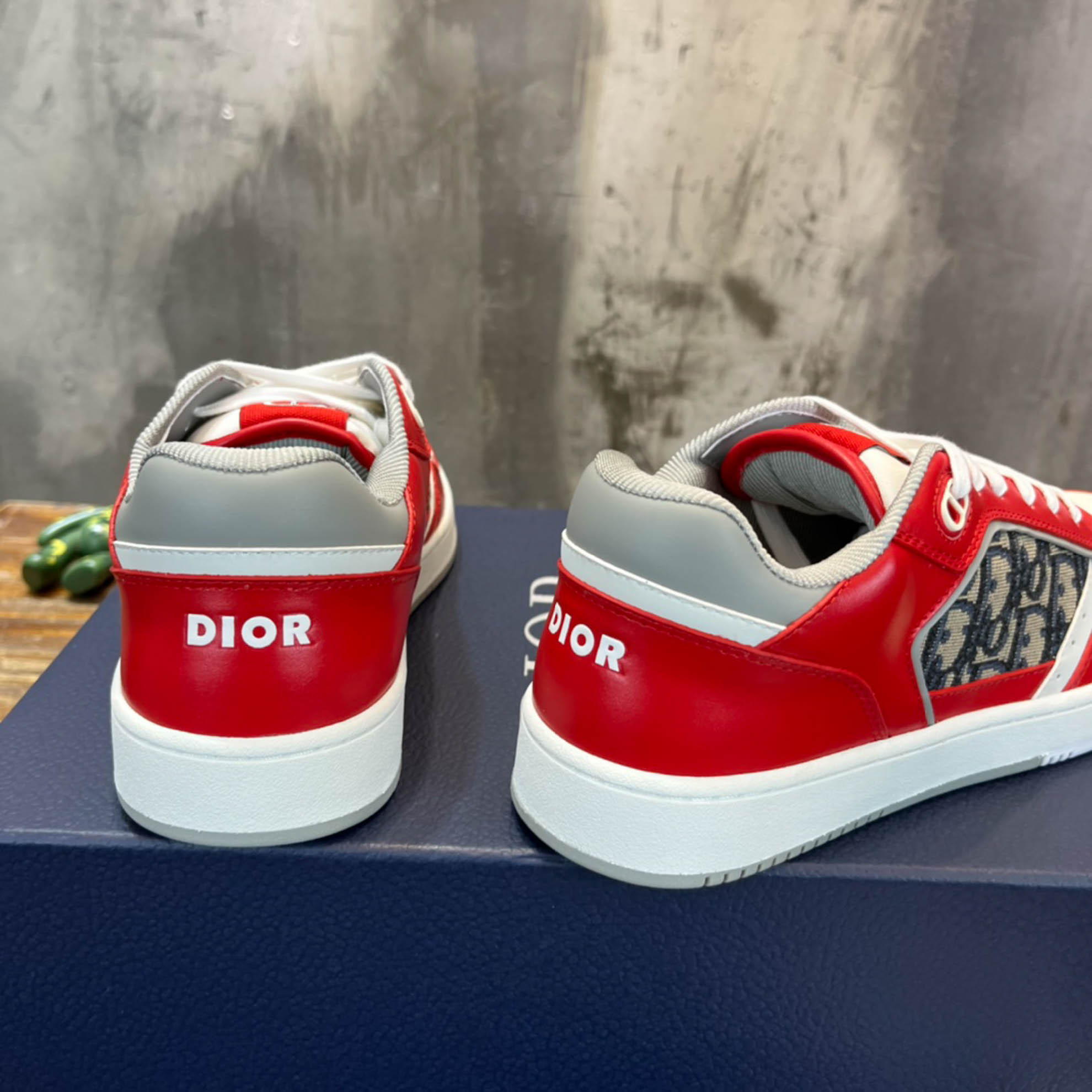 Giày Dior B27 Low Red Grey Dior Oblique Jacquard