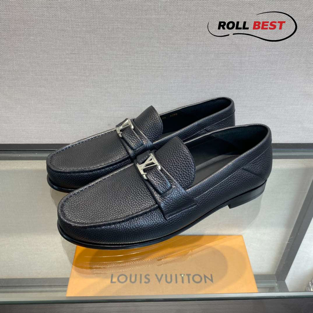 Giày Louis Vuitton Major Loafer Đế Cao Da Nhăn Khóa Trắng