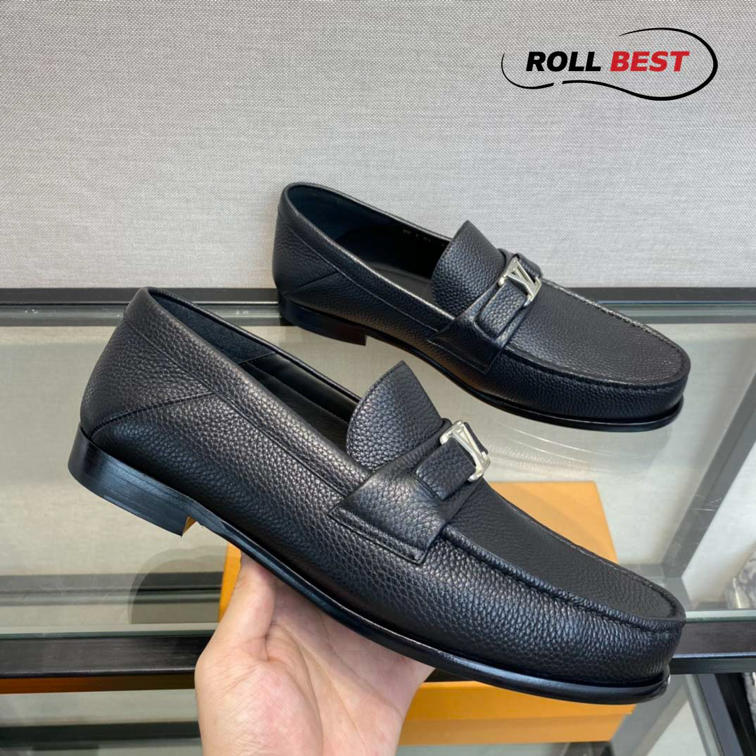 Giày Louis Vuitton Major Loafer Đế Cao Da Nhăn Khóa Trắng