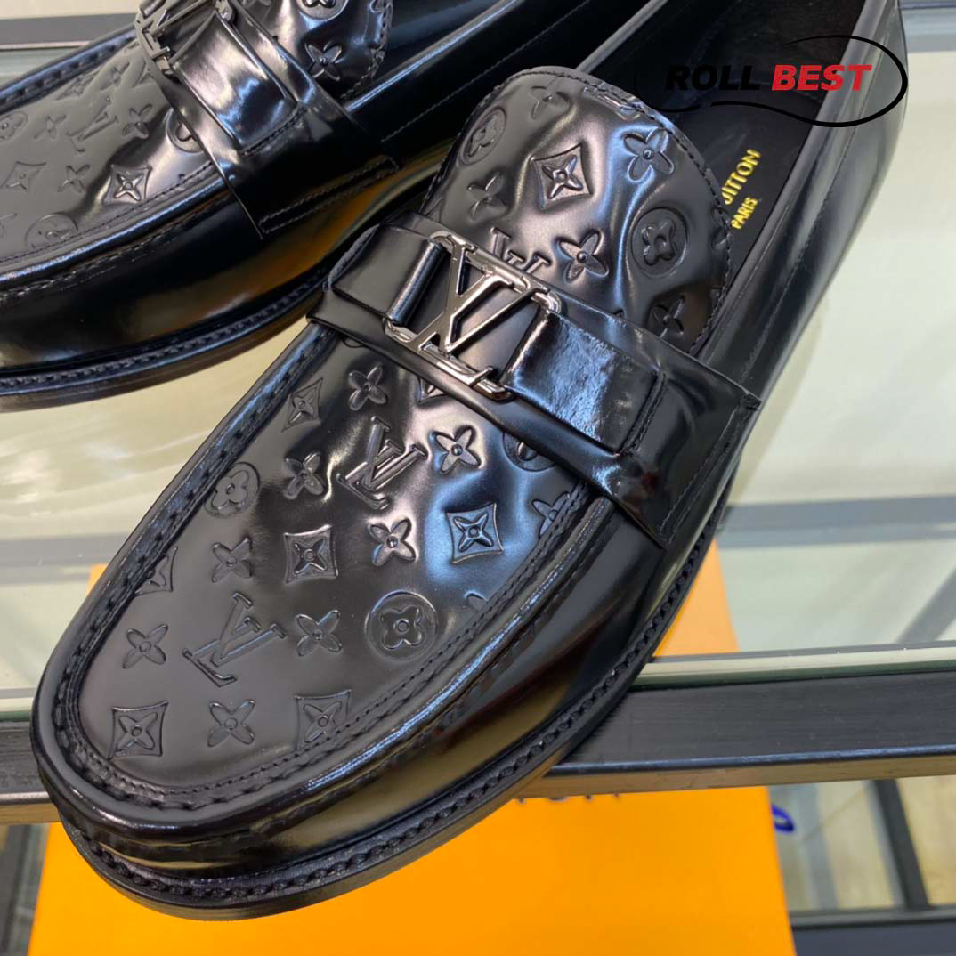 Giày Louis Vuitton Major Loafer Đế Cao Monogram Logo Chìm Đen