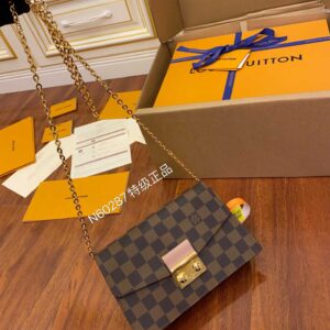 Louis Vuitton Damier Ebene Croisette Chain Wallet Pink