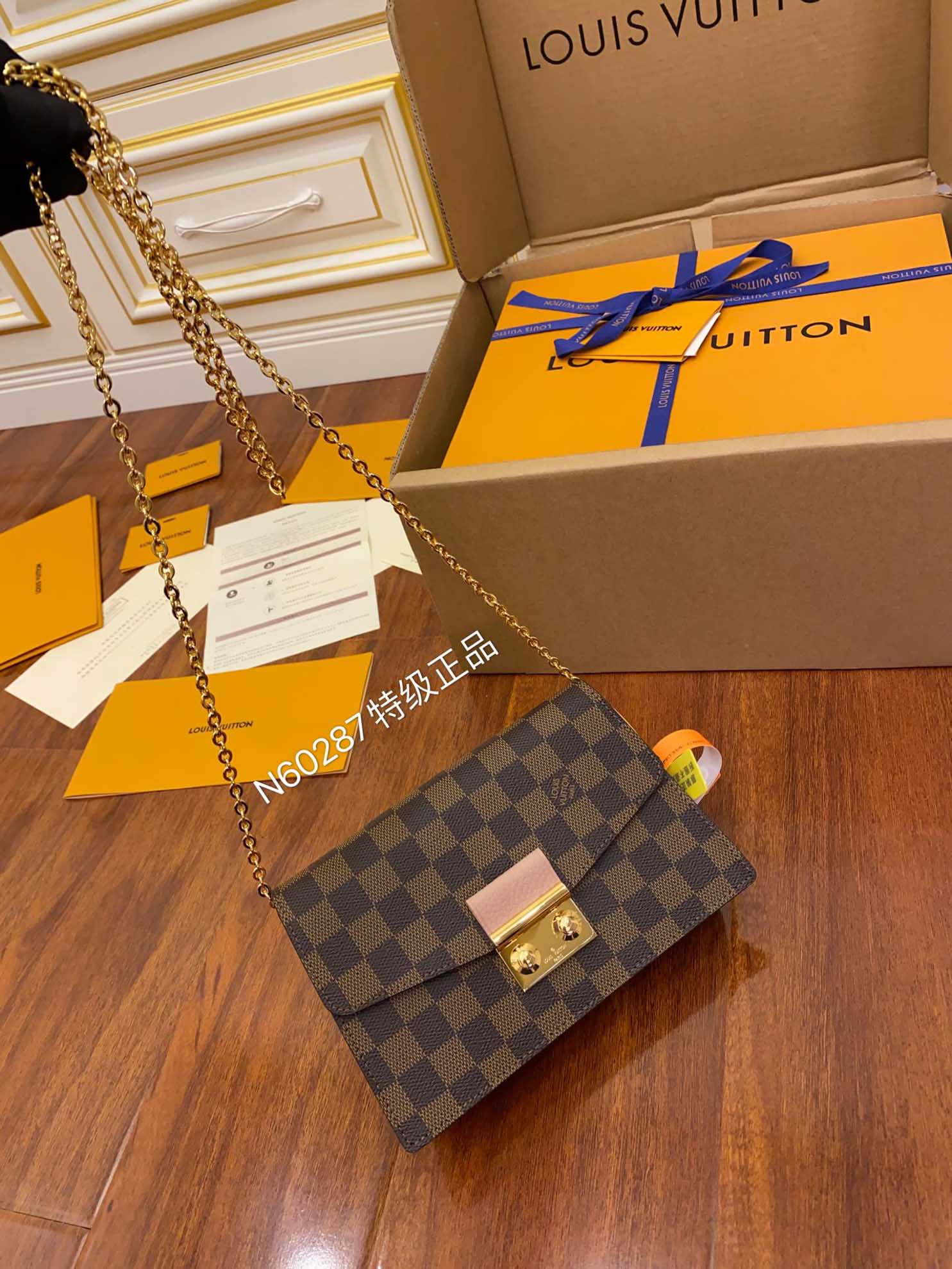 Louis Vuitton Damier Ebene Croisette Chain Wallet Pink