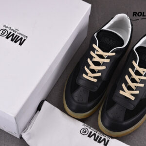 Maison Margiela MM6 Court Sneakers in Black Leather