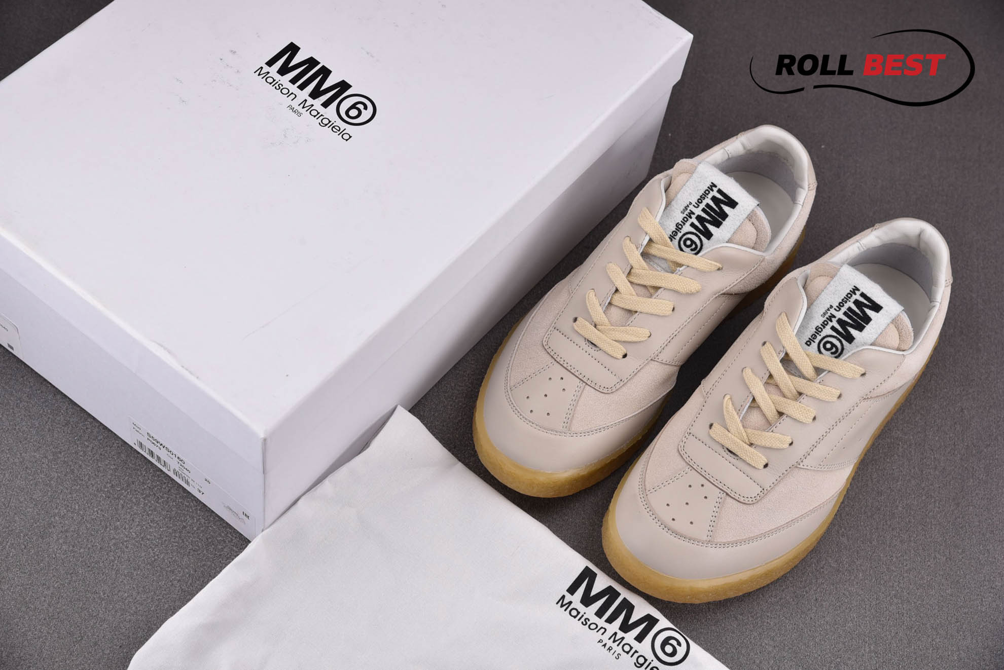 Maison Martin Margiela 6 Court Sneaker in Beige Leather