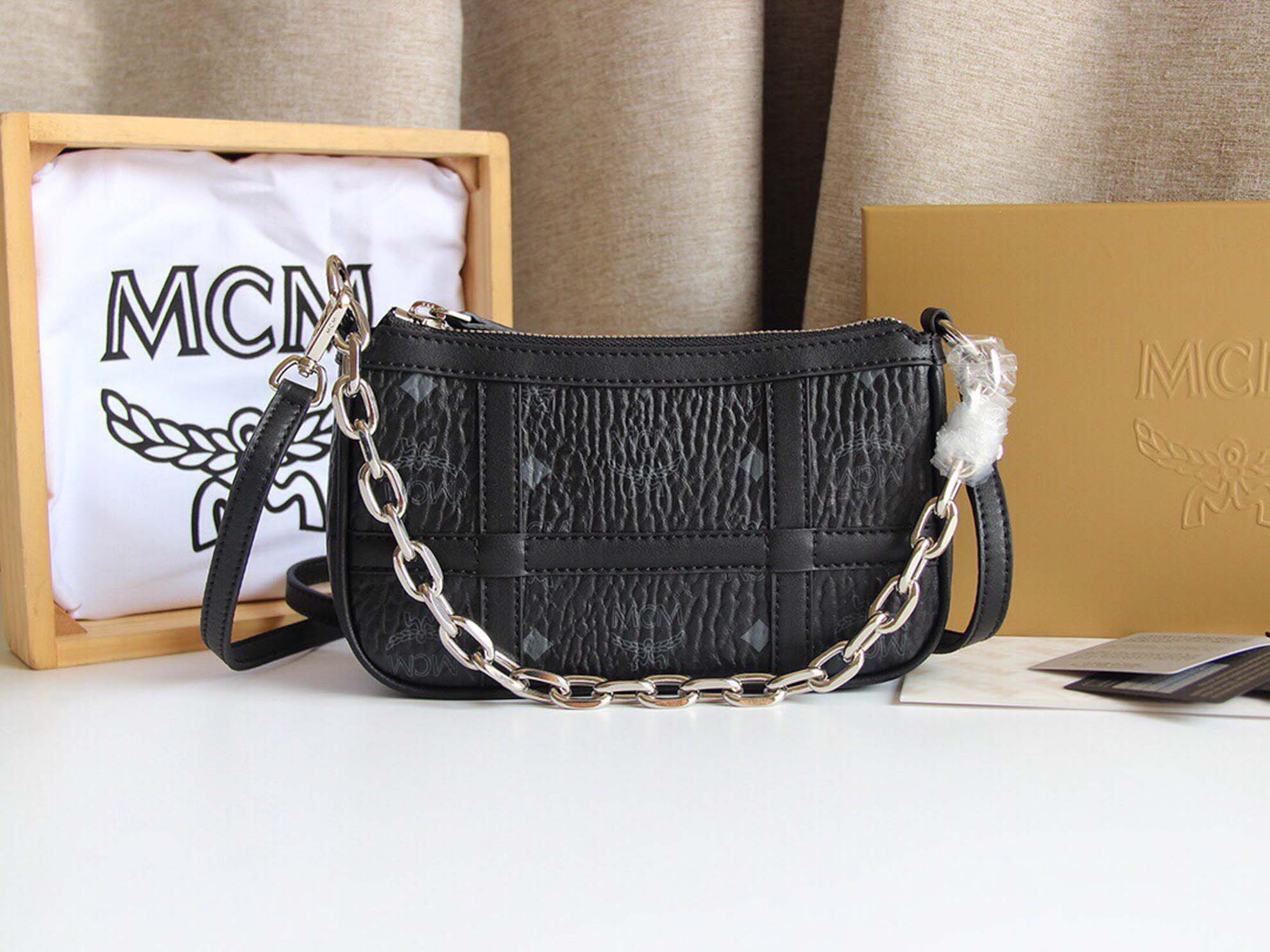 MCM Aren Shoulder Bag in Visetos Black