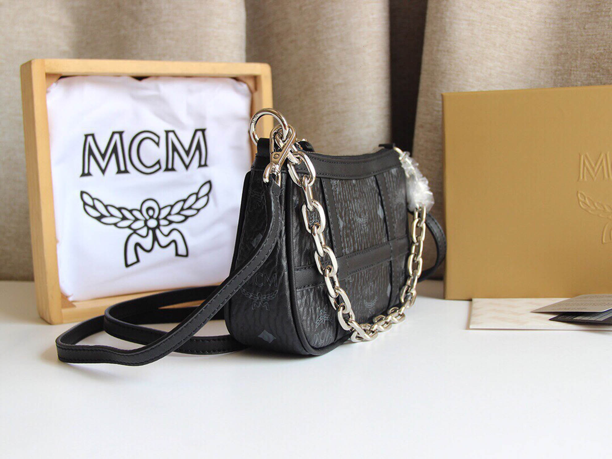 MCM Aren Shoulder Bag in Visetos Black