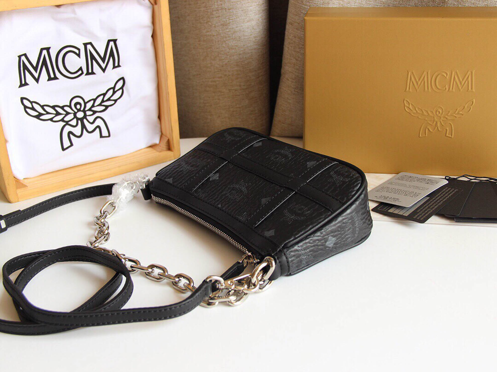 MCM Aren Shoulder Bag in Visetos Black