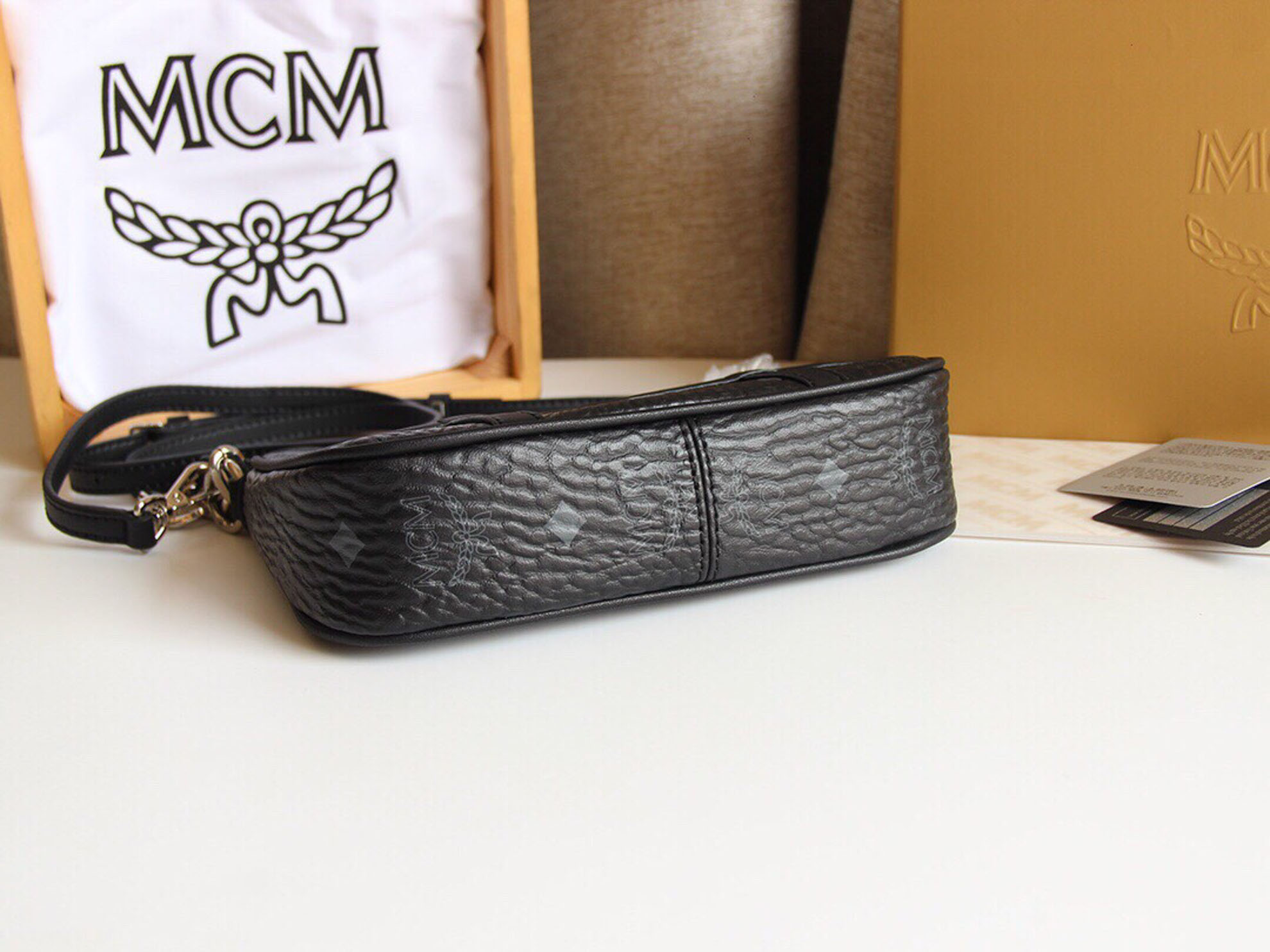 MCM Aren Shoulder Bag in Visetos Black