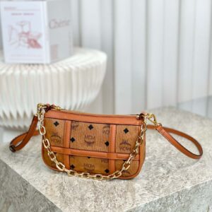 MCM Aren Shoulder Bag in Visetos Cognac