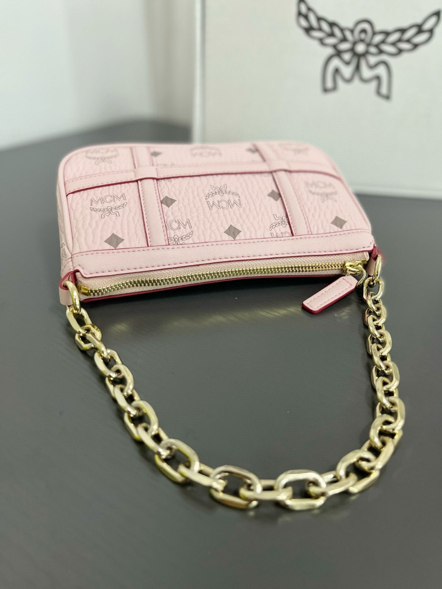 MCM Aren Shoulder Bag in Visetos Pink