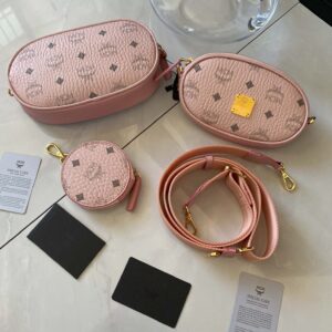 MCM Essential Belt Bag In Original Visetos Pink