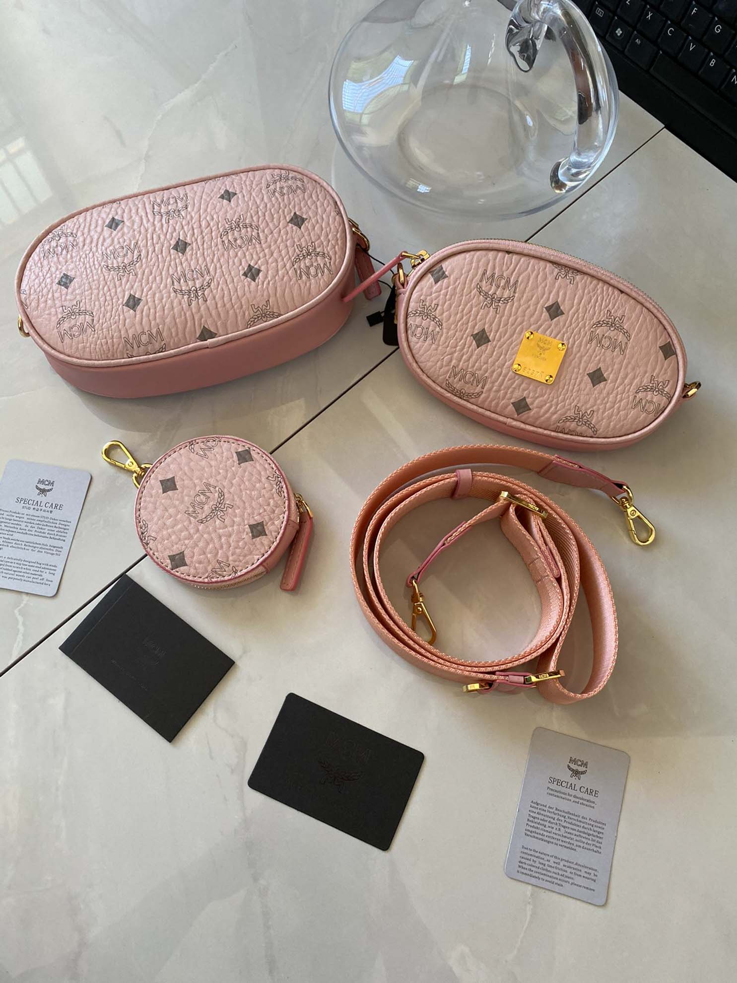 MCM Essential Belt Bag In Original Visetos Pink