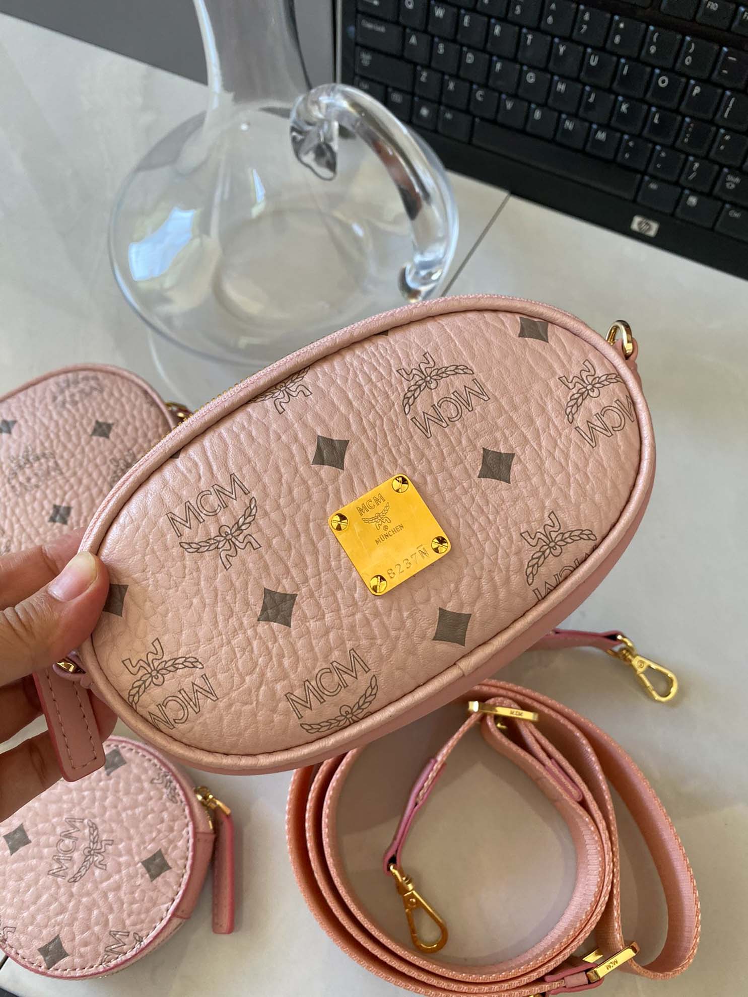 MCM Essential Belt Bag In Original Visetos Pink