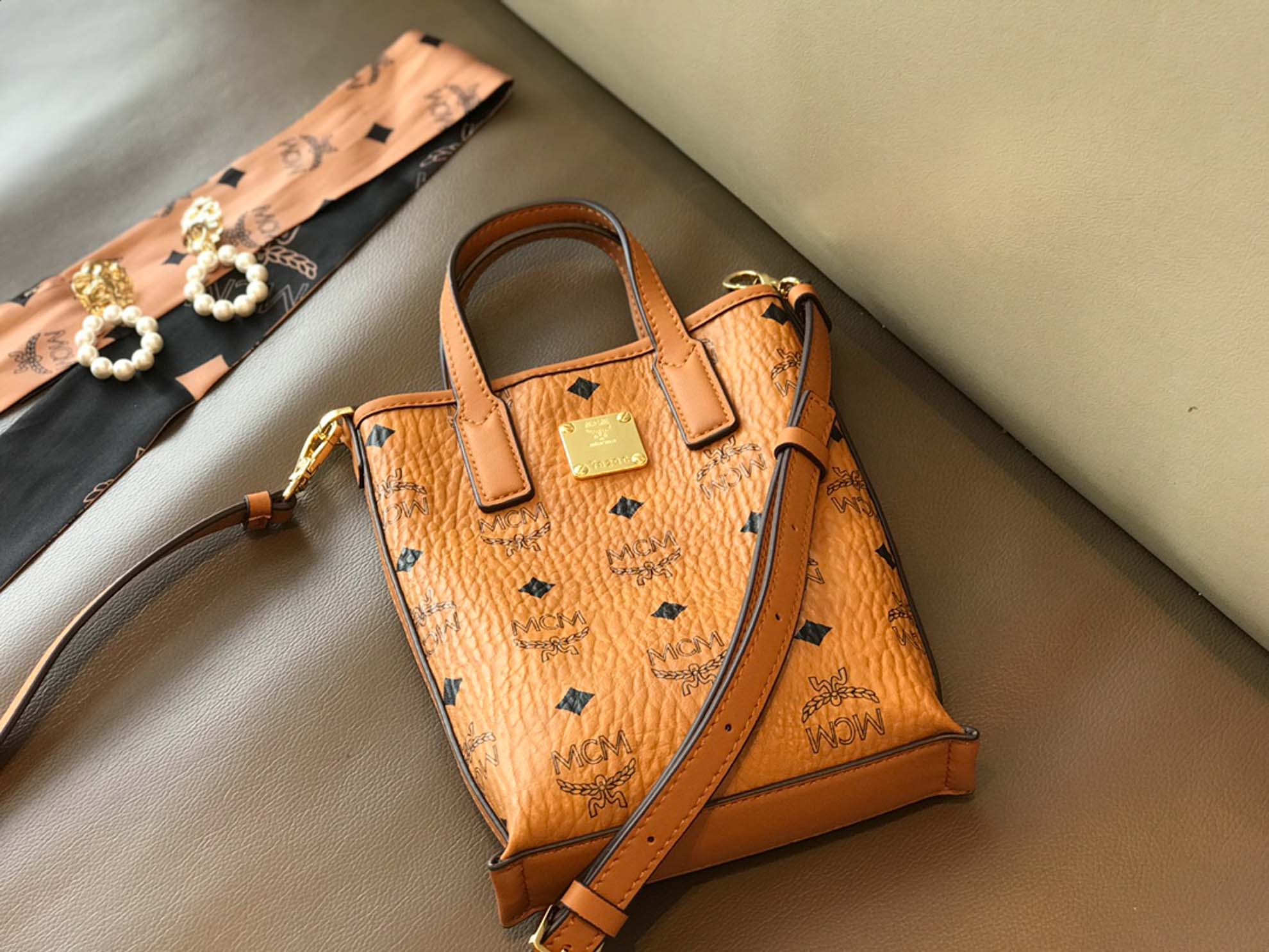 MCM Essential Visetos Original Crossbody Mini Cognac 