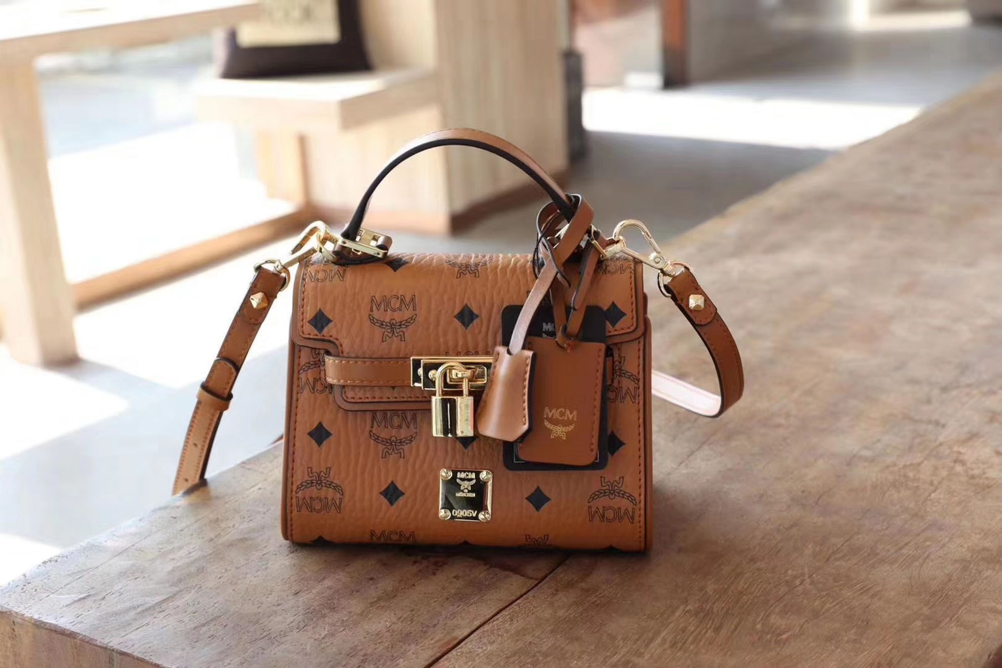 MCM Heritage Satchel In Visetos Cognac