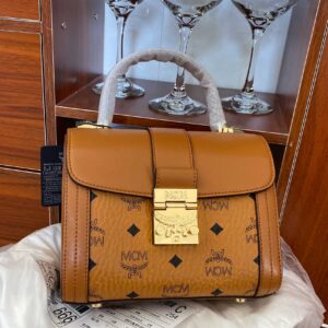 MCM Heritage Satchel In Visetos Cognac