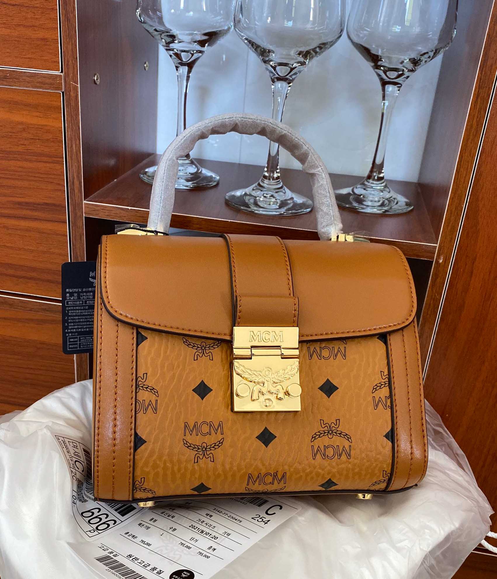 MCM Heritage Satchel In Visetos Cognac