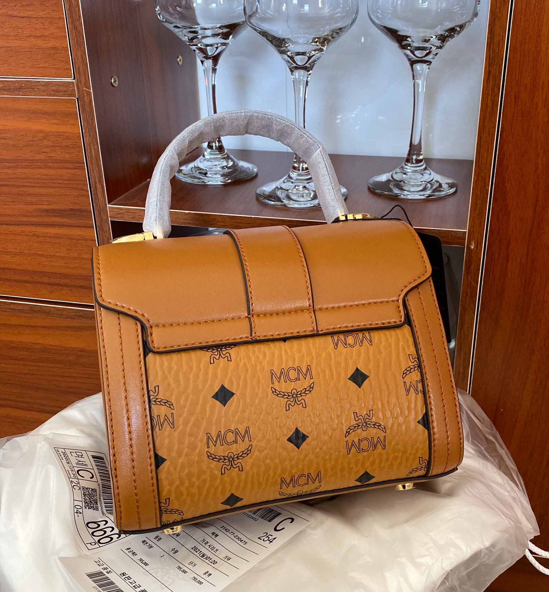 MCM Heritage Satchel In Visetos Cognac