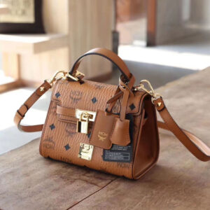 MCM Heritage Satchel In Visetos Cognac