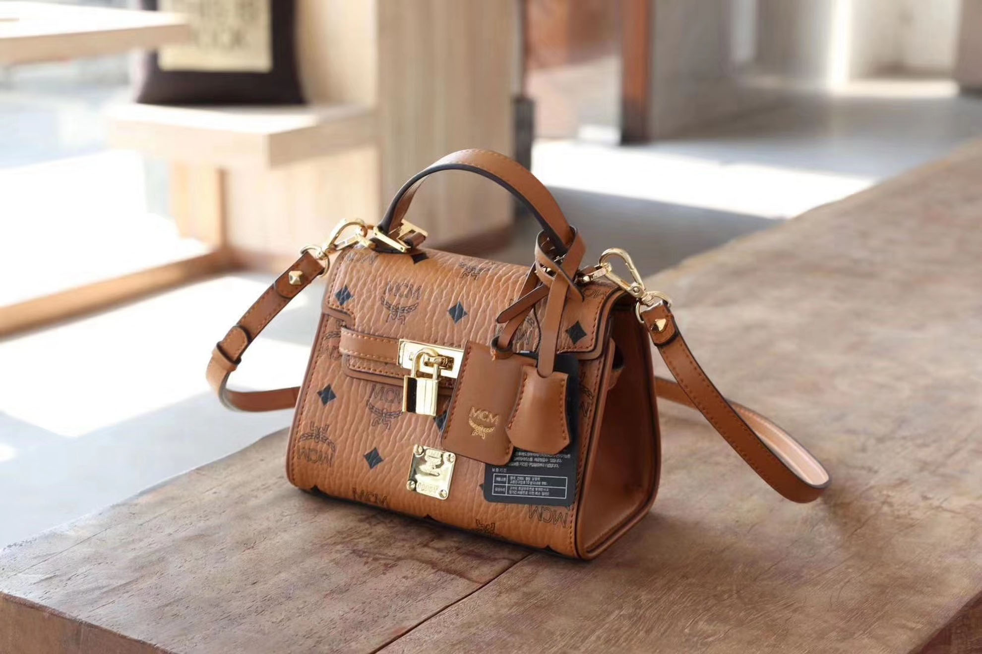 MCM Heritage Satchel In Visetos Cognac