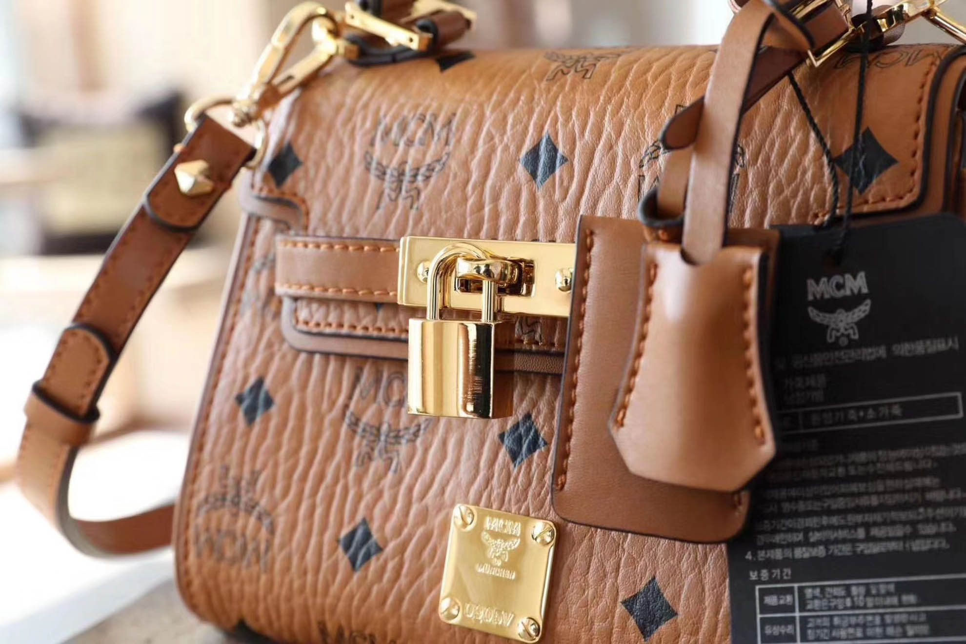 MCM Heritage Satchel In Visetos Cognac