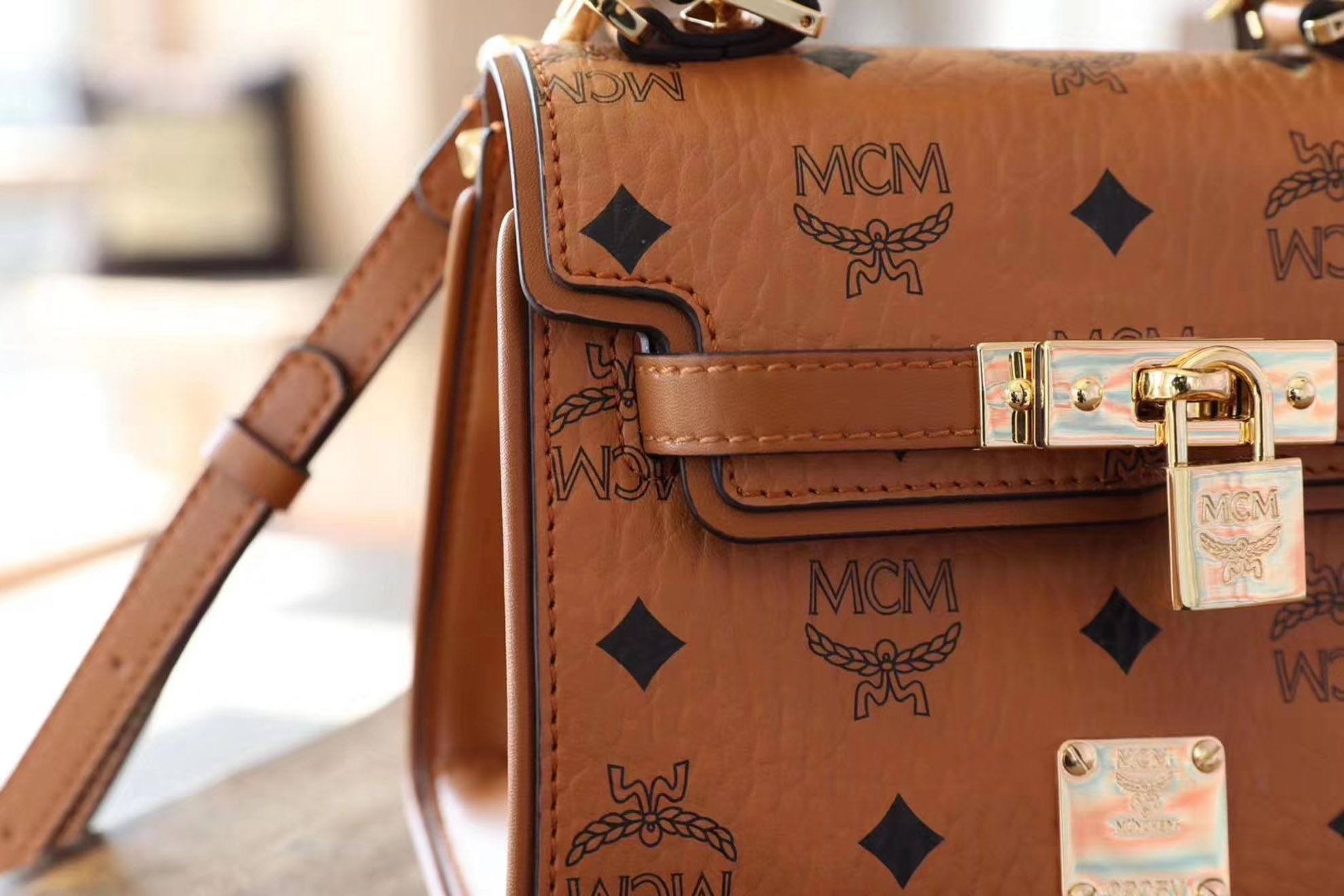 MCM Heritage Satchel In Visetos Cognac