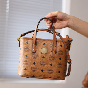 MCM Mini Anya Top Zip Shopper Cognac