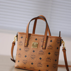 MCM Mini Anya Top Zip Shopper Cognac