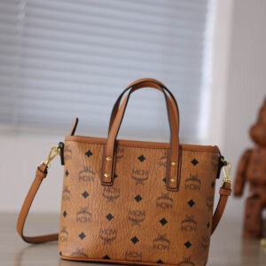 MCM Mini Anya Top Zip Shopper Cognac