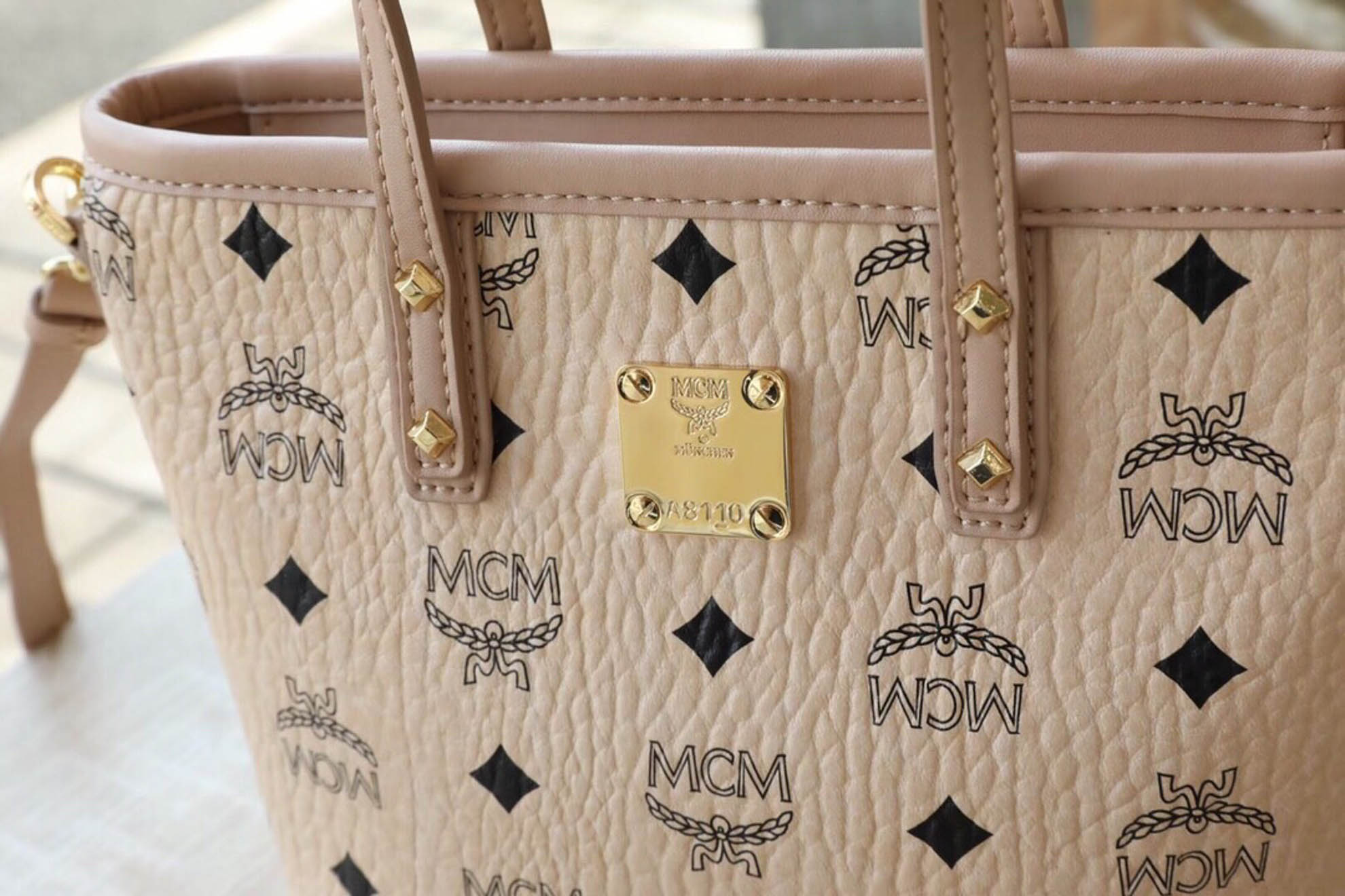 MCM Mini Anya Top Zip Shopper White