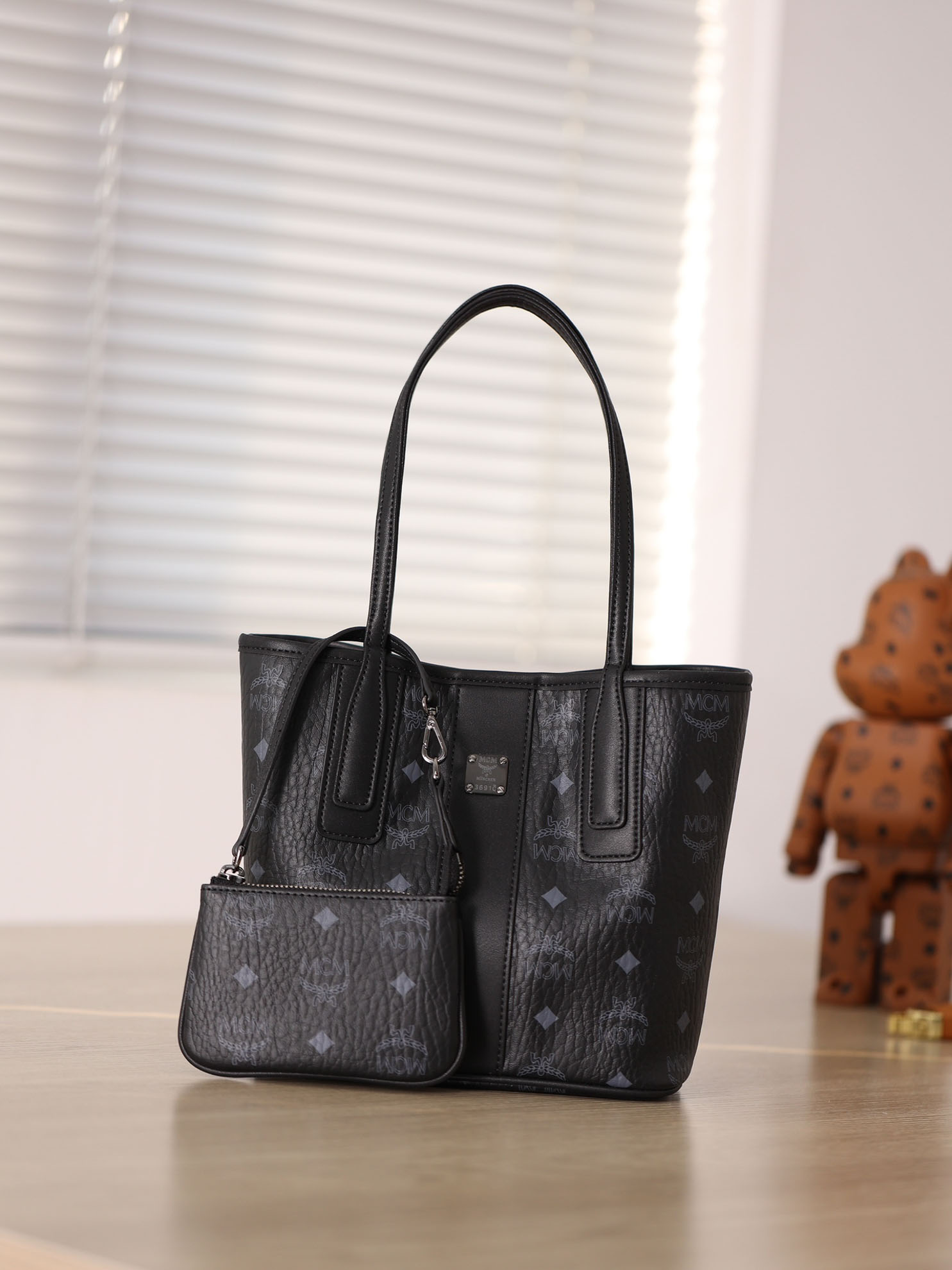 MCM Mini Reversible Liz Shopper in Visetos Black