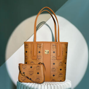 MCM Mini Reversible Liz Shopper in Visetos Cognac