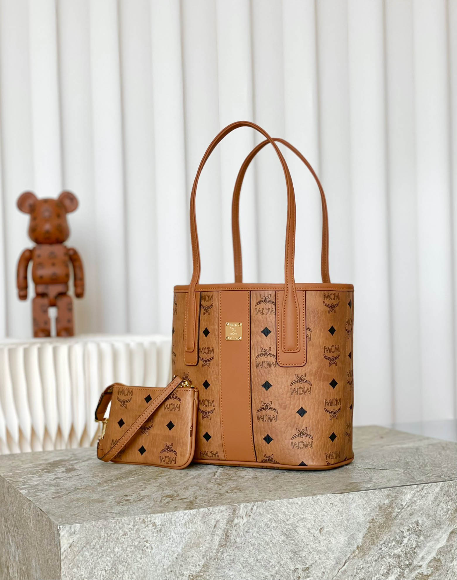 MCM Mini Reversible Liz Shopper in Visetos Cognac